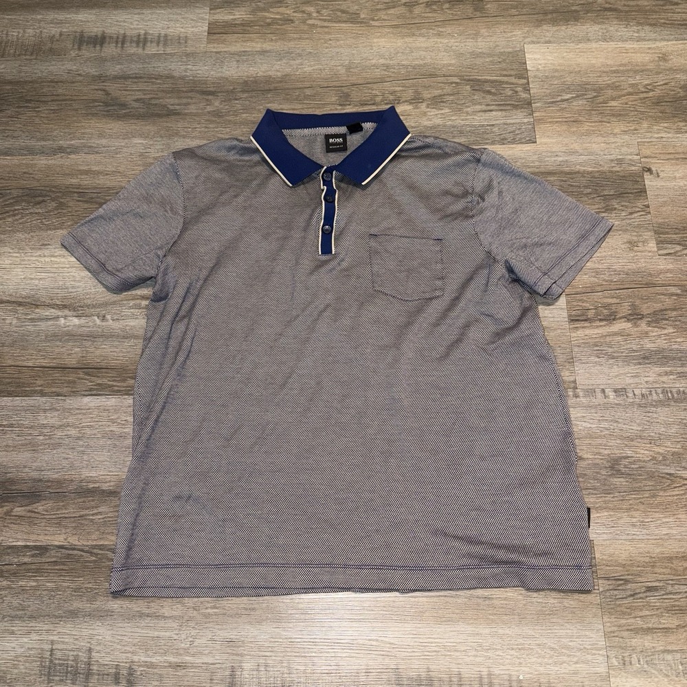 Boss Hugo Boss Shirt Navy White Polo Mens Extra Large Short Sleeves Regular Fit